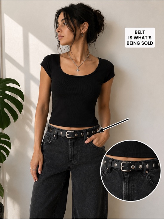 Target Accessories - NWT Universal Thread Black Studded Skinny Belt Medium Silver Hardware